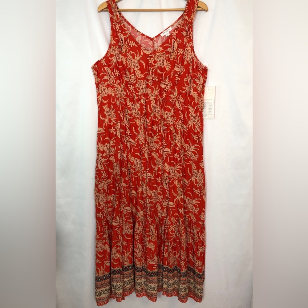 beachlunchlounge Coral Red Floral V-Neck Sleeveless Maxi Dress Size XXL 20